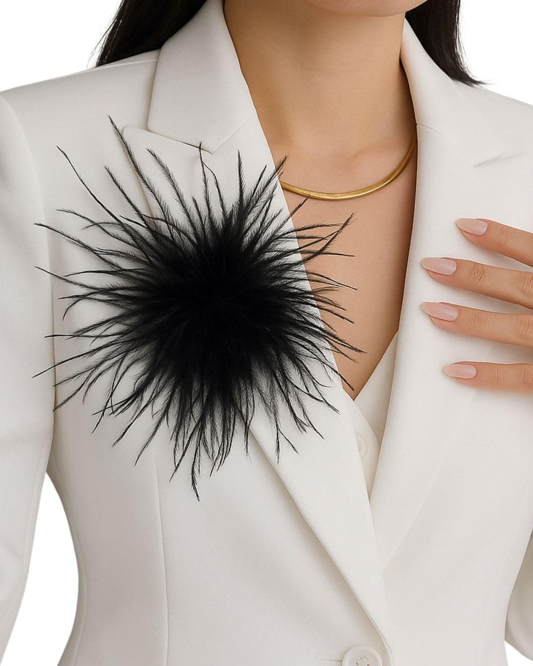 Baesics Feder Brosche - Damen Fluffy Straußenfeder Anstecker Vintage Stil Hutaccessoire Braut Hochzeit Party Fasching Haarclip Fascinator für Blazer Kleid Jacke – Boho Blumen Design Schwarz