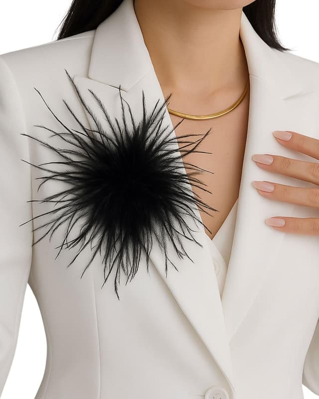 Baesics Feder Brosche - Damen Fluffy Straußenfeder Anstecker Vintage Stil Hutaccessoire Braut Hochzeit Party Fasching Haarclip Fascinator für Blazer Kleid Jacke – Boho Blumen Design Schwarz