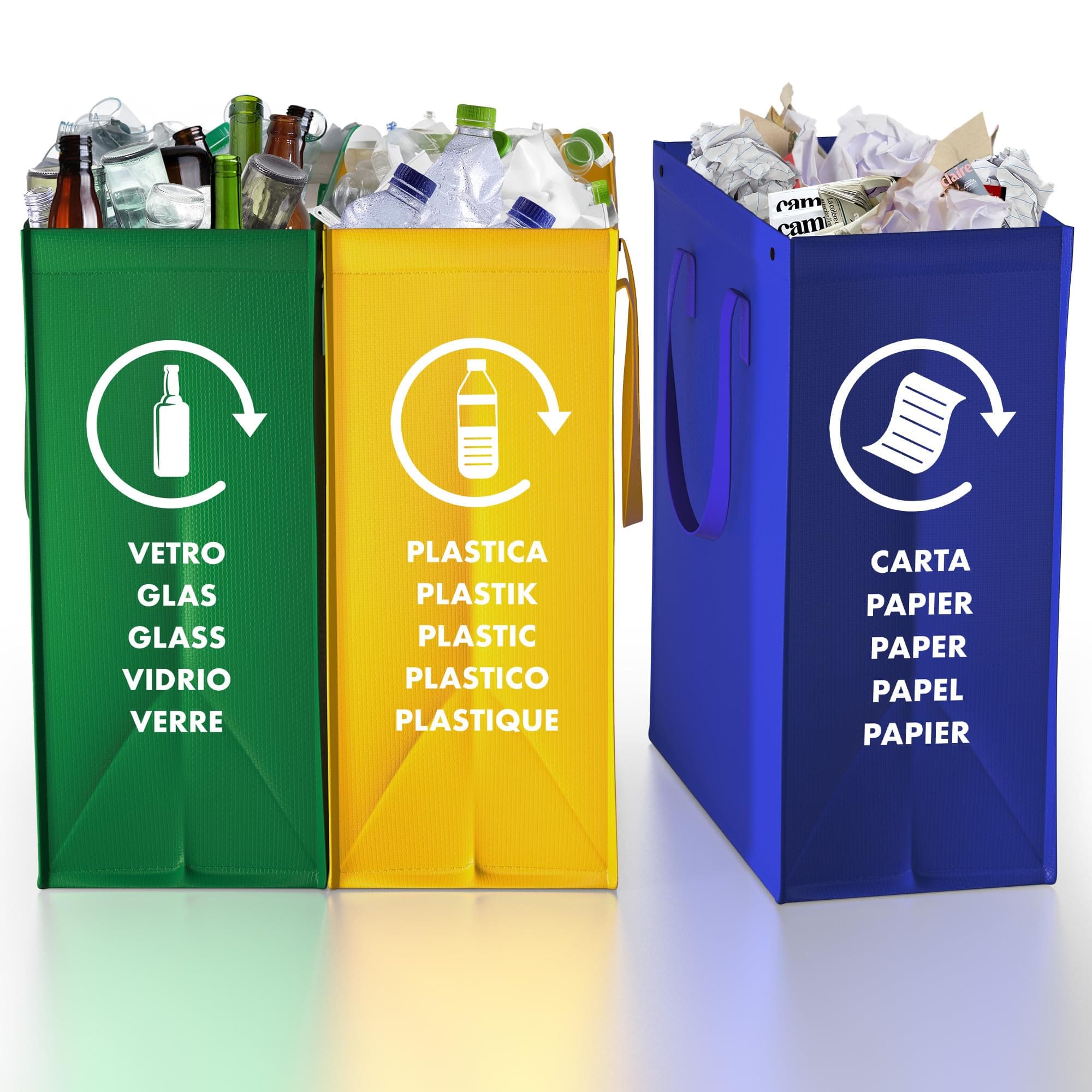 TP HOME® Mülltrennsystem 3fach - Taschen Mülleimer 3 Fächer für Innen und Außen zum trennen von Papier, Plastik und Glas - Pfandflaschen Sammelbehälter - Recycling System Angebot bei HelloDeals