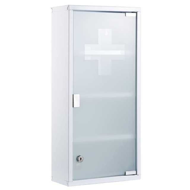 Zedelmaier Medizinschrank aus Edelstahl,Medikamenten Aufbewahrung,Medikamentenschrank 4 Fächer,Apothekerschrank,Badezimmerschrank,Hängend,Abschließbarer Medizinschrank,57 x 27 x 12 cm,Weiß Weiß - 4 Fächer