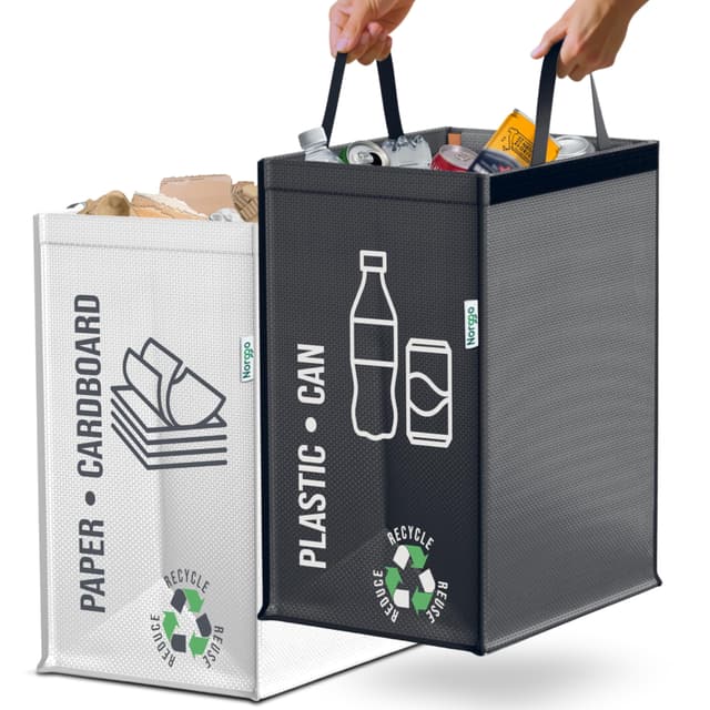 Norggo® Mülltrennsystem 2fach – Set aus 2 Mülltrennsysteme für Plastik und Papier – Recycling Behälter 50L mit Griff – Abfall & Recycling Lösung – Mülltrennsystem Küche – Altpapier & Plastik Bali