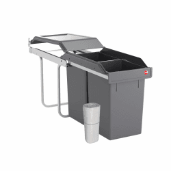 Hailo Abfallsammler Tandem 3650103 | 2fach Einbau-Mülleimer incl. 50 Müllbeutel | für Schränke ab 300 mm Breite | Bequemer Handauszug auf Rollenführung | Silber und Kunststoff Anthrazit Angebot bei HelloDeals