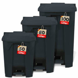 Floordirekt Mülleimer 80 Liter, grauer Deckel, Abfalleimer für Küche und Büro, Mülltrennsystem, Tretmülleimer mit Step-On-Mechanismus, Papierkorb, Mülltonne Olaf 80 Liter Grau Angebot bei HelloDeals