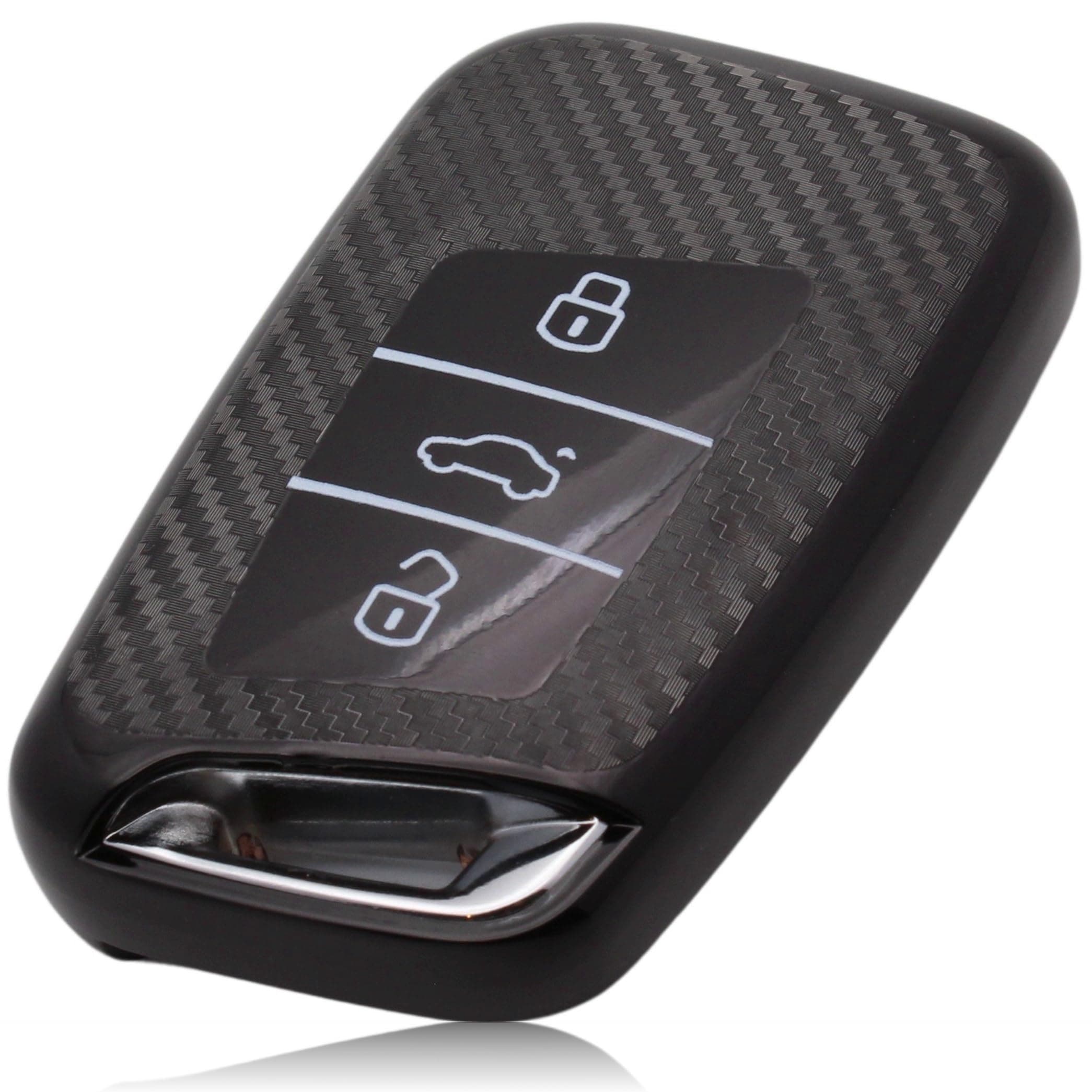 FOAMO Autoschlüssel Hülle Kompatibel mit VW Passat B8, SEAT, Skoda Keyless Autoschlüssel - TPU Schlüsselhülle - Schutz-Hülle für Autoschlüssel Carbon Schwarz
