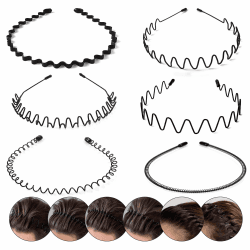 6 Stück Metallische Wellen Haarbänder, Elastische Stirnbänder für Frauen und Männer, Sportliche Kopfband Unisex, Dünnes Haarband für Outdoor, Yoga und Alltag schwarz 1 stück (6er Pack) Angebot bei HelloDeals