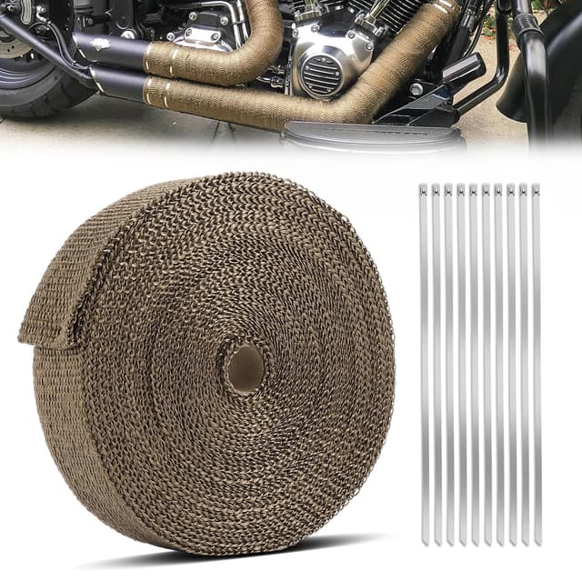 GEAREVER 20M*5CM Hitzeschutzband Basaltfaser mit 10 Kabelbinder Edelstahl, Hitzeschutzband Auspuff für Fächerkrümmer Thermoband Krümmerband Auto Motorrad Auspuff (Titanium)