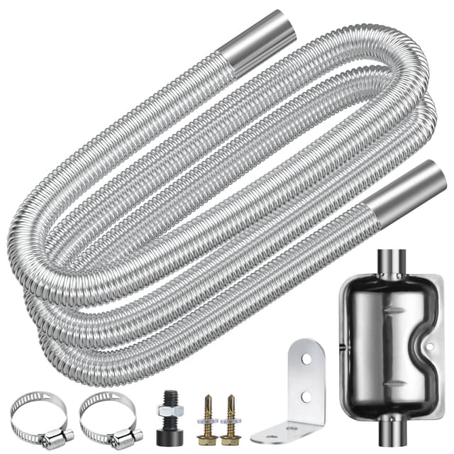URAQT Abgasrohr Standheizung mit Verbesserter Schalldämpfer, 200 cm Abgasschlauch für Stromerzeuger Auto Edelstahl Abgasrohr Standheizung Diesel abgasrohre mit 2 x Edelstahlklammern für Diesel Heizung 200CM+Schalldämpfer