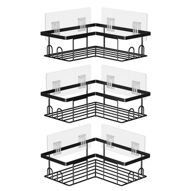 UUlioyer Duschablage Ohne Bohren Ecke, Wasserdichter und Rostfreier Duschregal, Badezimmer Regal Organizer, Shampoo Duschgel Halterung für Dusche (3 Stück Eckduschregal- Schwarz)