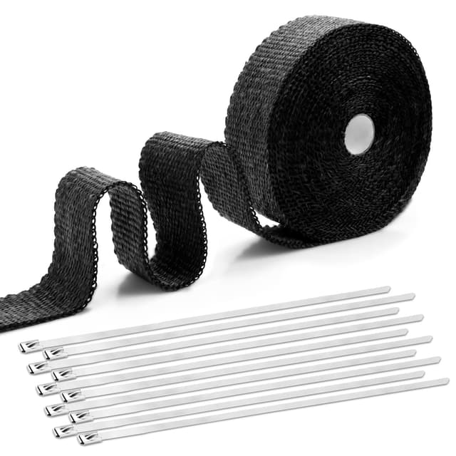 6M Hitzeschutzband Auspuff Dichtband Hitzeschutz Auspuff Bandage mit 10 Kabelbinder Edelstahl Hitzeschutzband Selbstklebend für Fächerkrümmer Thermoband Krümmerband Auto Motorrad Auspuff (Schwarz) 6M × 5cm，Schwarz