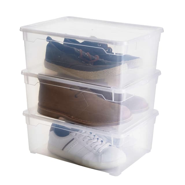 Rotho Clear 3er-Set Aufbewahrungsbox 10l mit Deckel, Kunststoff (PP) BPA-frei, transparent, 3 x 10l (36.0 x 26.0 x 14.0 cm) 3er Set mittel stapelbar