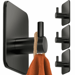 4smile Handtuchhalter ohne Bohren, 4er Set - Schwarze Edelstahl Klebehaken als Handtuchhaken, wasserdichte Haken selbstklebend - Rostfreie Badezimmer Handtuchhalter, Haken für Bad und Küche 4er Set Schwarz Angebot bei HelloDeals
