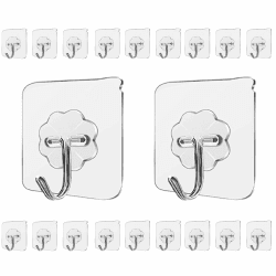 LABOTA Klebehaken Extra Stark, 20 Stück Haken Selbstklebend Transparent Praktisch Klebenägel Wand, Adhesive Hooks für Küche Badezimmer Wand & Decke Aufhänger, Max 10kg 20 pcs