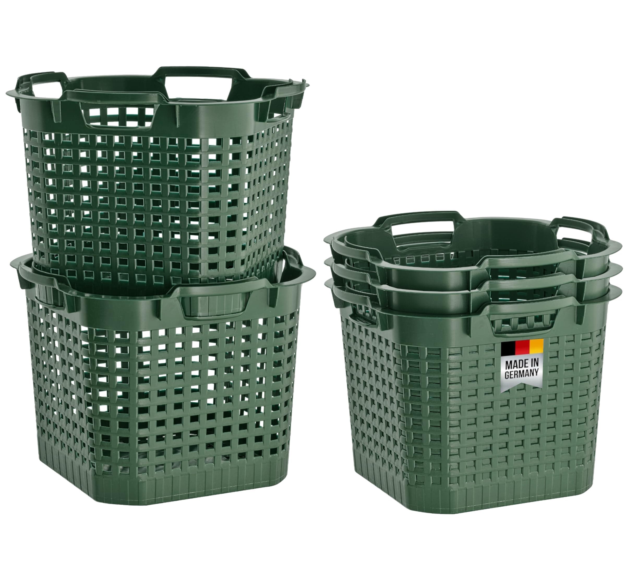 BURI 5x Erntekorb Gartenkorb lebensmittelecht - 25L Kartoffelkorb Obstkorb Laubkorb grün, drehstapelbar, extrem robust 5 Stück 25 Liter