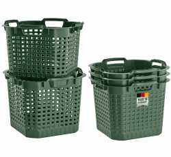 BURI 5x Erntekorb Gartenkorb lebensmittelecht - 25L Kartoffelkorb Obstkorb Laubkorb grün, drehstapelbar, extrem robust 5 Stück 25 Liter
