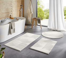 Taracarpet Badematte Homestyle rutschfest waschbar Badezimmerteppich Bad-Vorleger, WC Deko, Duschvorleger für Dusche und Badewannen sehr weich und als Set kombinierbar Creme Wellen 060x120 cm Creme Wellen 60 x 120 cm (Rechteckig)