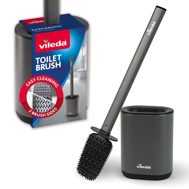 Vileda Silikon Toilettenbürste mit Edelstahlgriff – WC-Bürste mit Flexkopf und 2-in-1 Reinigungszonen – Hygienisch schnell trocknend rostfrei geruchsgeschützt langlebig und sofort einsatzbereit