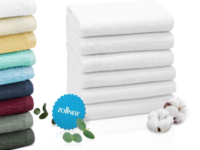 ZOLLNER 6er Set Handtücher in 50x100 cm - saugstarke und weiche Badetücher in weiß - mit praktischem Aufhänger - waschbar bis 95°C - Baumwolle - Hotelqualität 6x Handtücher Weiß