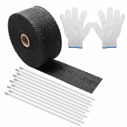 6M Hitzeschutzband Auspuff, Auspuff Dichtband mit 10Pcs Edelstahl Kabelbinder, Hitzeschutzband Auspuffbandage für Motorrad Auto Fächerkrümmer (Schwarz)