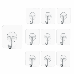 Maykafay Klebehaken Extra Stark, Haken Selbstklebend, 10 Stück Klebehaken Transparent Ohne Bohren (max 10 kg) Wandhaken Selbstklebend für Küche Bad Wand & Decke Aufhänger