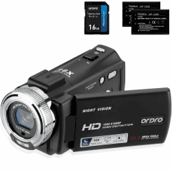 ORDRO Camcorder Nachtsicht Videokamera YouTube Vlogging Kamera Recorder FHD 1080P 15FPS 30MP 3,0 Zoll 270 Grad Drehung LCD 16X Digital Zoom Camcorder mit 2 Batterien und 16 GB SD-Karte V12-B Angebot bei HelloDeals
