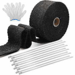 Hitzeschutzband Auspuff, 6M Auspuff Dichtband Hitzeschutzband Basaltfaser Auspuffband mit 10 Stück Edelstahl Kabelbinder, Auspuffband Hitzebeständig für Fächerkrümmer Motorrad Auto, Schwarz 6M x 5cm Schwarz