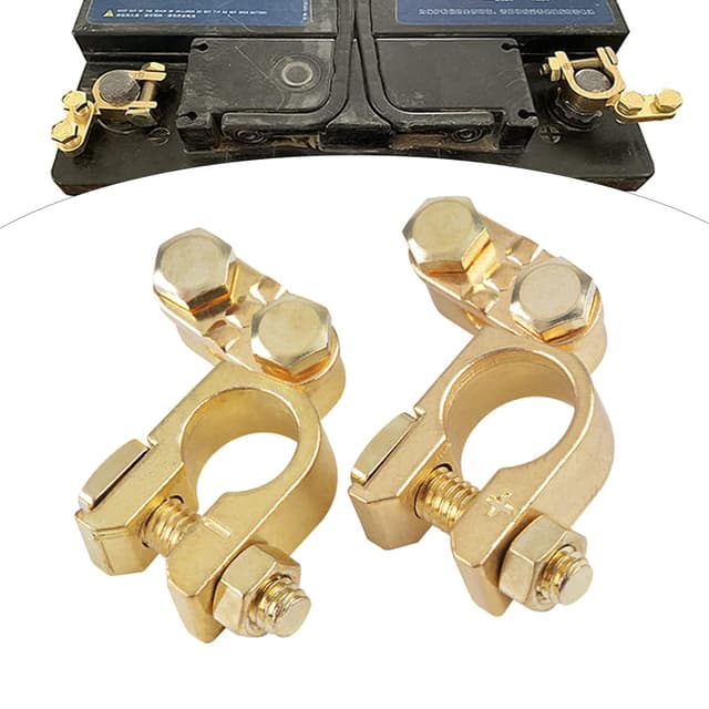 2pcs Batterieklemmen Batterie Polklemmen Universal Autobatterie Klemme mit Bolzen Batterieanschlussklemmen Messing Steckverbinder Polklemmen Plus Minus für Auto Boot Wohnmobil Caravan Transporter