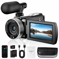 Vmotal Digitale Videokamera 4K, 48MP Foto/4K 60fps Videorecorder, Anfänger-Video-Camcorder für Vlogging, Youtube, mit 2 Batterien/externem Mikrofon/SD-Karte/Fernbedienung