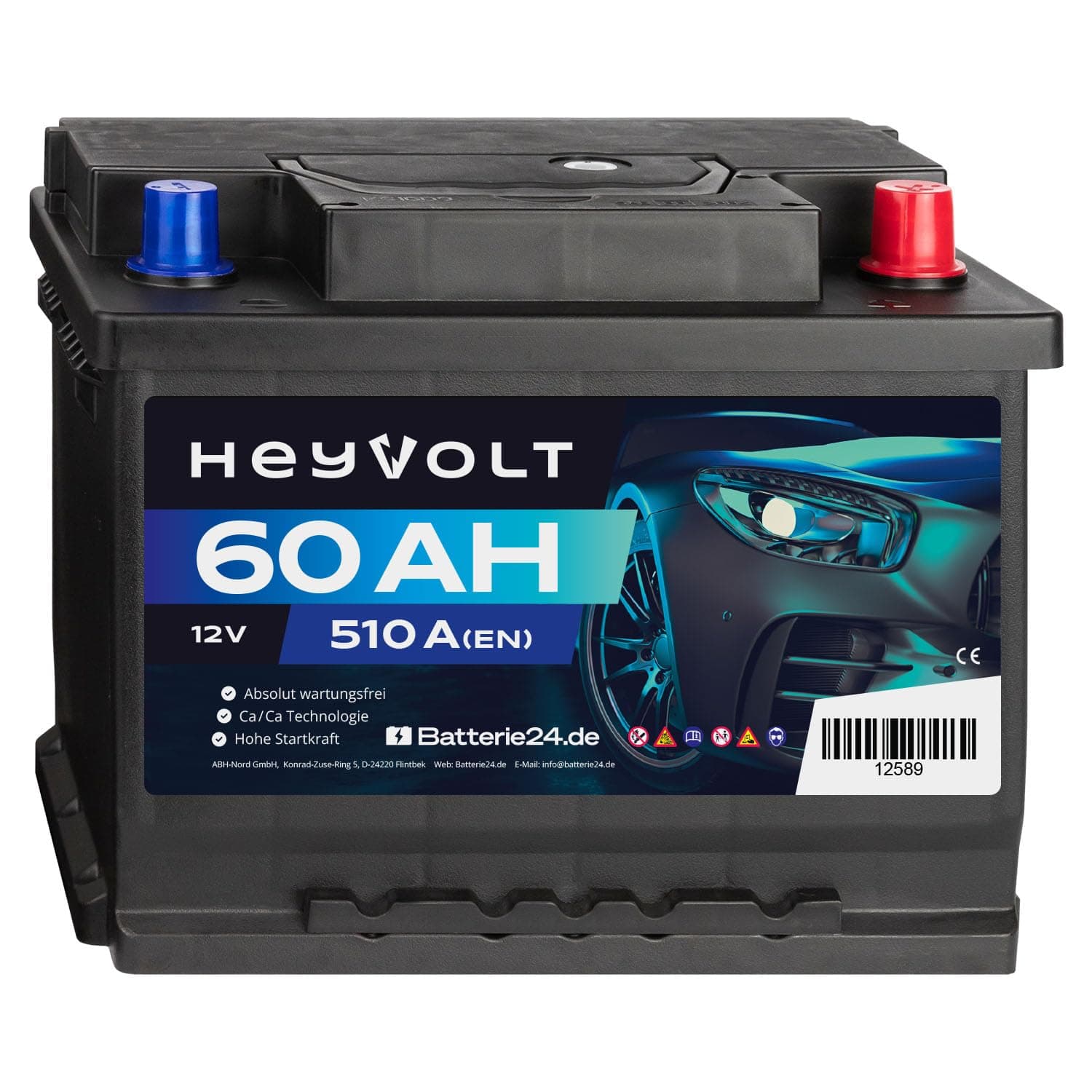 HeyVolt Autobatterie 12V 60Ah 510A Hochleistungs-Blei-Säure-Batterie, Langlebig, Kompatibel mit PKW Angebot bei HelloDeals