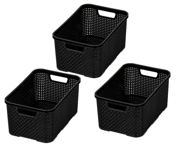 BranQ - Home essential Korb in Rattan Design 3er Set Grösse M 10 l, BPA-frei Kunststoff PP, Schwarz, 28,8x19,7x16,2 cm, 3 Stk. 10 l Schwarz