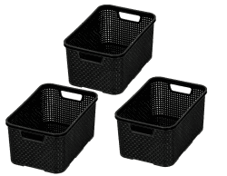 BranQ - Home essential Korb in Rattan Design 3er Set Grösse M 10 l, BPA-frei Kunststoff PP, Schwarz, 28,8x19,7x16,2 cm, 3 Stk. 10 l Schwarz Angebot bei HelloDeals