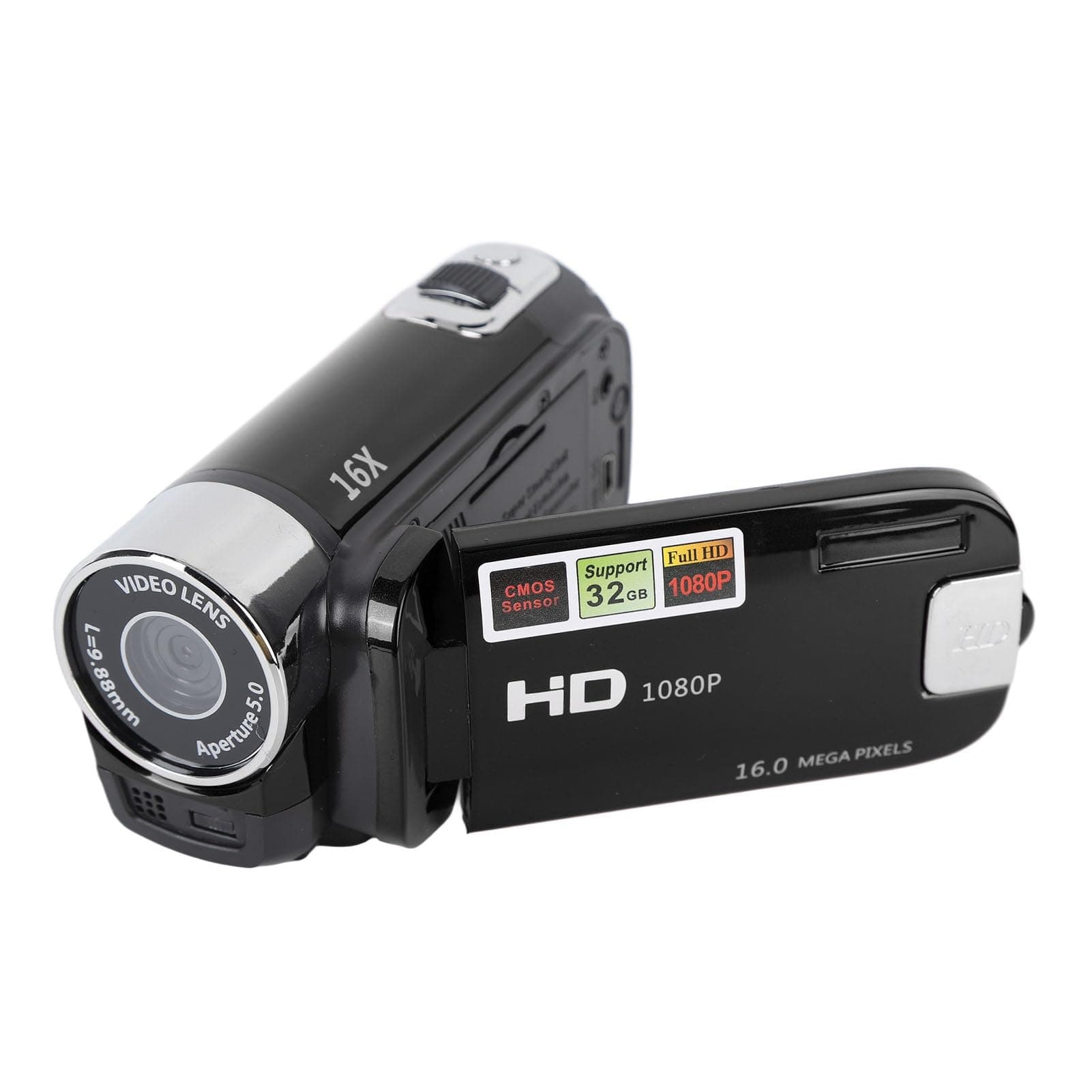 Yosoo Health Gear Videokamera Camcorder, 4K 48 MP DV Handkamera, 2,7-Zoll TFT drehbarer Bildschirm, 16 facher Digitalzoom Videokamera mit USB Kabel, Kompakter Camcorder (Black) Schwarz