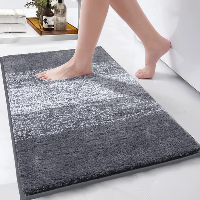 Enyhom Weich Groß Badematten 80 x 120 cm, Badezimmerteppich Badteppich rutschfeste Wasserabsorbierend Badvorleger für Dusche,Badewanne Maschinenwaschbar Duschvorleger Duschteppich,Grau Grau 80 x 120 cm