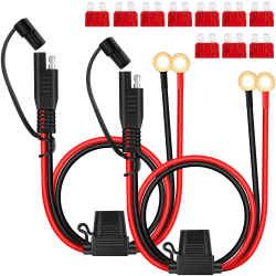 JatilEr 2 Stk 2ft Sae Anschluss Kabel, 16 AWG Ringkabelschuh Sae-verlängerungskabel, Sae Stecker 12v mit Staubkappe, SAE Batterie Verlängerungskabel mit 10A Sicherung für Motorrad, Auto, Traktor Angebot bei HelloDeals