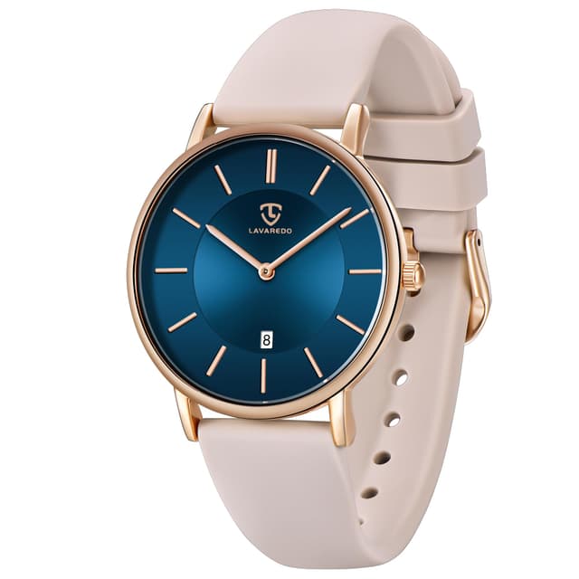 aswan watch Flache Damen Analog Quarz Armbanduhr mit Leder/Silikon Armband, Datum, 2 Zeiger, 39 mm Gehäusegröße 07 Silikon Baby Blau