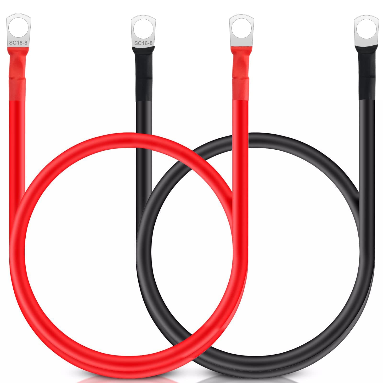 JatilEr 2 Stück Batteriekabel M8 50cm, Batteriekabel 12v Batterie Kabel 16mm2 Kupfer, Stromkabe Überbrückung, Autobatterie Plus Kabel Mit 2 Ösen, für Motorrad Solar Autobatterie Massekabel Auto Usw M8 50CM*16MM² Angebot bei HelloDeals