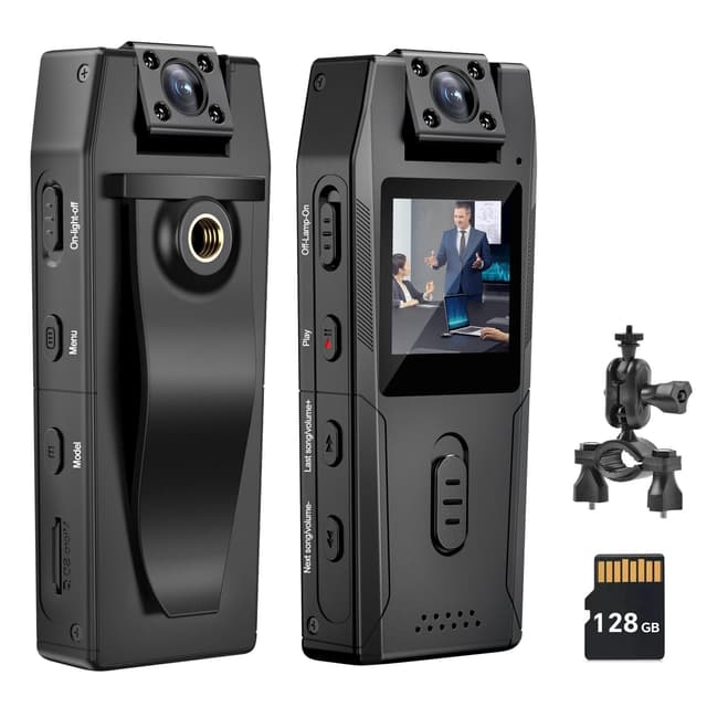 Hersance Bodycam, Körperkamera mit Audio- und Videoaufzeichnung mit 128GB Speicherkarte, 1080P Große Weitwinkel mit Rückenclip, Nachtsicht-Bewegungserkennung für tägliche Aufzeichnung/Service (VD3)