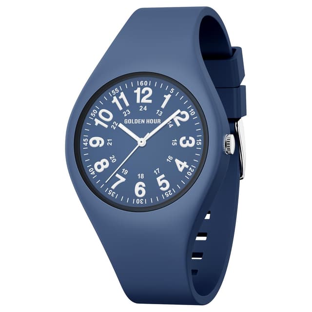 GOLDEN HOUR Armbanduhr Damen wasserdichte Digital Analoge, Unisex-Sportuhren für Uhr Damen Studenten Mädchen Jungs – leuchtende, Leicht Ablesbares Zifferblatt, Silikonarmband Krankenschwester Uhren Blau Blau