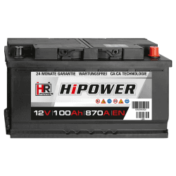 HR HiPower Blei-Säure 100Ah 12V 870A/EN Autobatterie mit bewährter Calcium-Calcium-Technologie (Ca/Ca)