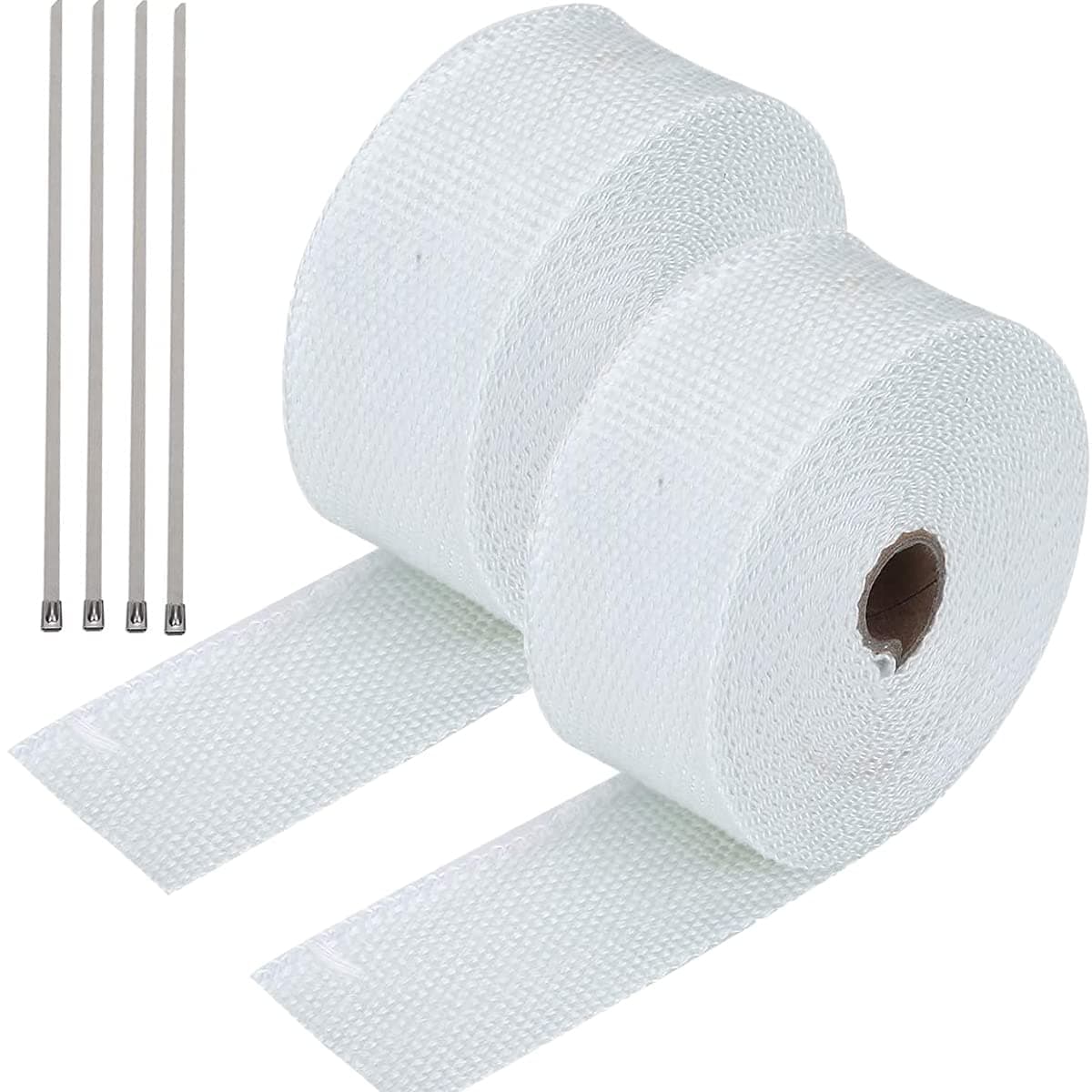 Mengger 2 Stück 10m Hitzeschutzband Auspuffband Weiß Aluminium hitzeschild hitzeschutz Auspuff Band Auto Motorrad Basaltfaser mit 4pcs Kabelbinder für Fächerkrümmer Thermoband Krümmerband Angebot bei HelloDeals