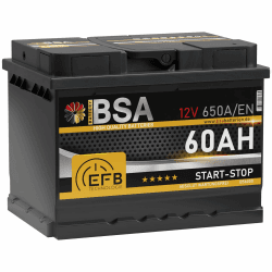 BSA EFB Batterie 60Ah 12V 650A/EN Start Stop Batterie Autobatterie Starterbatterie ersetzt 55Ah Angebot bei HelloDeals