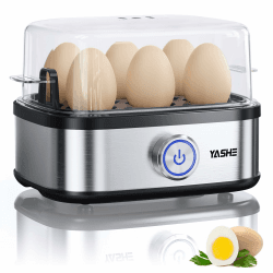 YASHE Eierkocher Edelstahl, 400W Kompakter Eierkocher Multifunktional, 6 Eier leicht zu Pellen, Weich, Mittel, Hart Gekocht, Eierbecher, Omelett-maker, Dampfgarer, Signalton, Kontrollleuchte