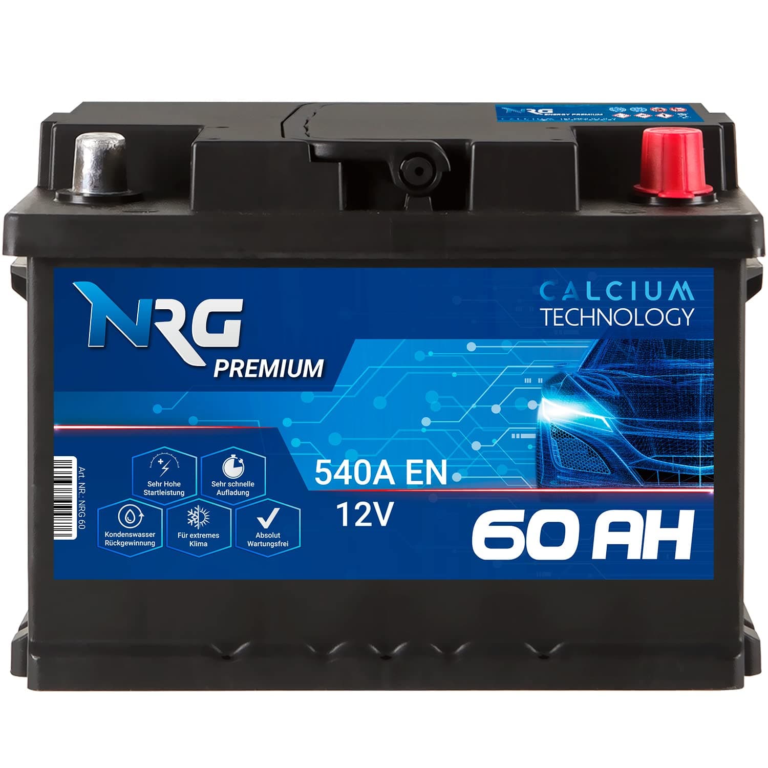 NRG Premium Autobatterie 12V 60Ah 540A/EN Starterbatterie ersetzt 53AH 54AH 55AH 56AH 61AH 62AH Batterie 60AH 12V Angebot bei HelloDeals