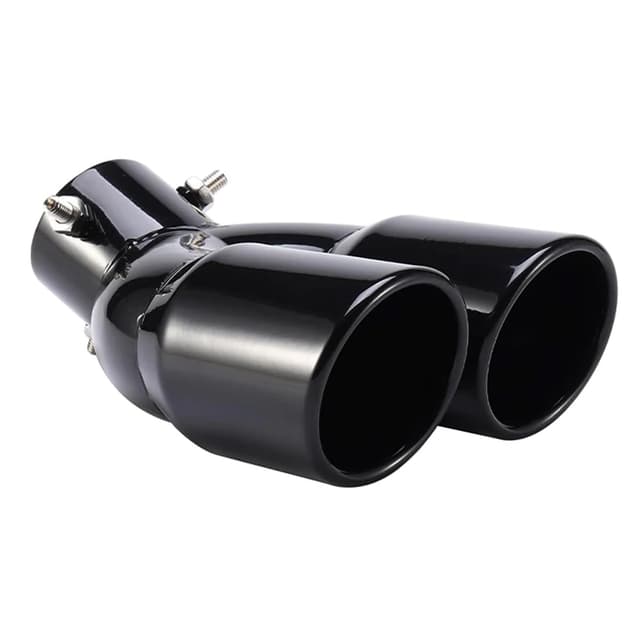 MOCNT Verdicktes Auto Auspuff Endrohr Edelstahl Auspuffblende Endrohr Schalldämpfer Auspuffrohr Auspuffspitze Doppelendrohr Dual Auspuffendrohr Biegen Schwarz 63mm Schwarz Doppelauslass Biegung