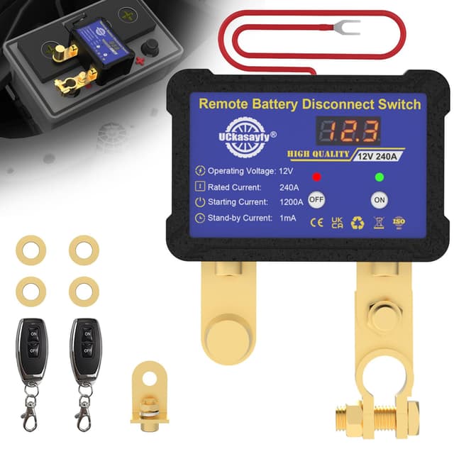 Ferngesteuerter Batterietrennschalter 12V 240A mit Led-Spannungsanzeige Anti-Diebstahl-Kill-Schalter für Auto, Wohnmobil, ATV, LKW, Marine Aktualisierter 240A-Fernschalter