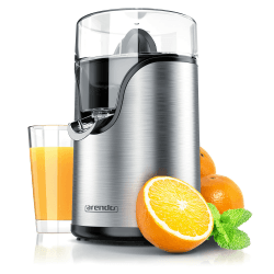 Arendo - Zitronenpresse elektrisch Edelstahl - Saftpresse, Orangenpresse, Limettenpresse - Start-Stopp-Automatik - großer und kleiner Presskegelaufsatz - Siebeinsatz - BPA frei Angebot bei HelloDeals