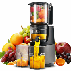 MAISON HUIS Entsafter Slow Juicer mit 13.5cm Extra Großem Einfüllschacht für Ganze Früchte und Gemüse, leicht zu Reinigen Entsafter Gemüse und Obst, Hohe Saftausbeute Juicer Machine,Grau