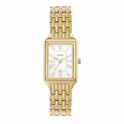 Fossil Raquel Damenuhr, Quarz-Dreizeigerwerk mit Edelstahlarmband 23 mm Goldton und Weiß
