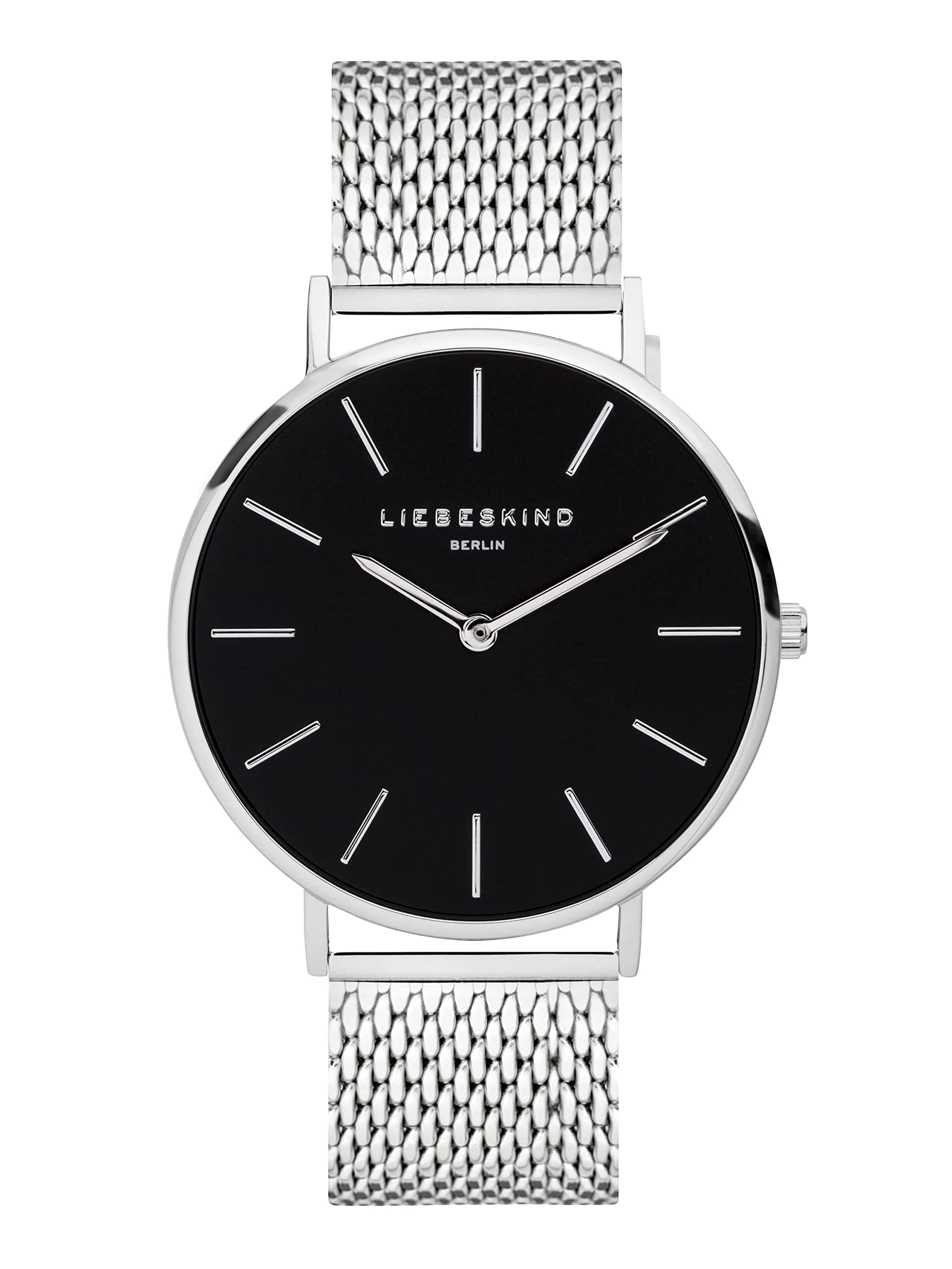 Liebeskind Berlin Damen Armbanduhr – 38mm rundes Gehäuse – Quarzuhr mit Mesharmband – 5ATM wasserdicht – Alltagstauglich & stilvoll Silber / Schwarz