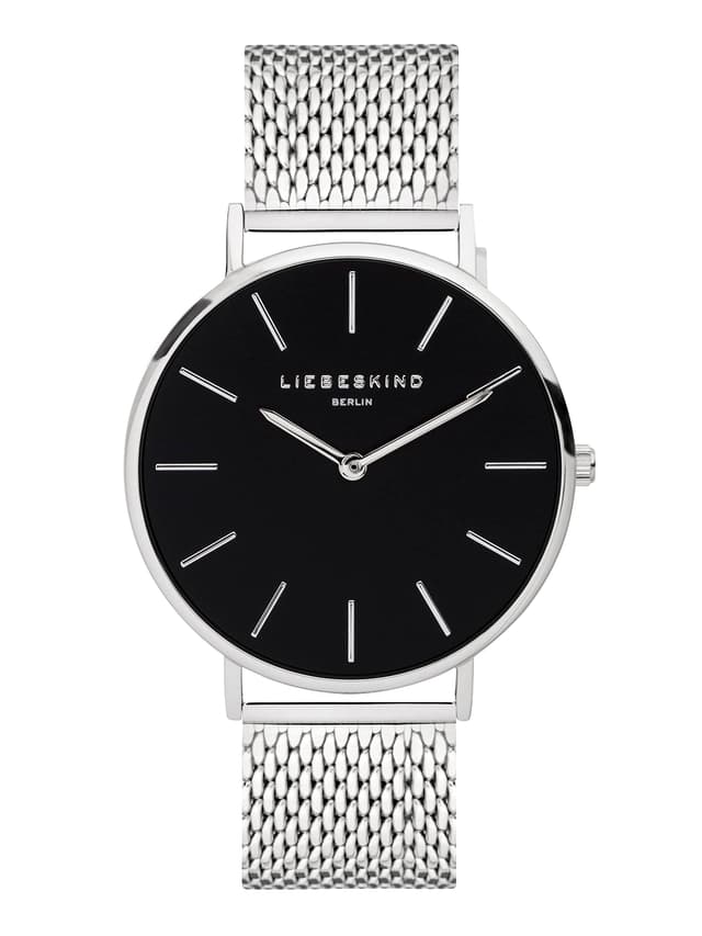 Liebeskind Berlin Damen Armbanduhr – 38mm rundes Gehäuse – Quarzuhr mit Mesharmband – 5ATM wasserdicht – Alltagstauglich & stilvoll Silber / Schwarz