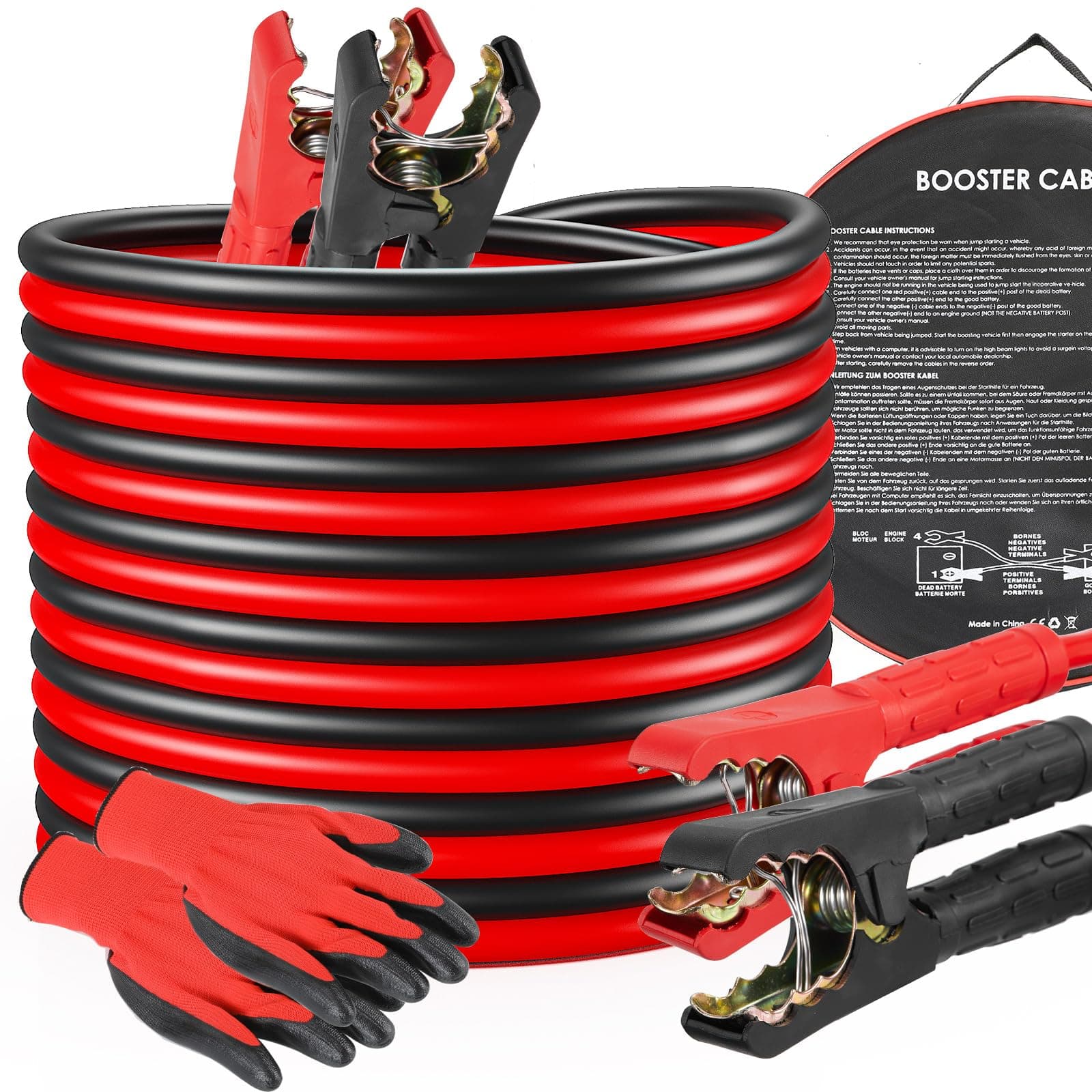 MAMIZO 12V/24V Überbrückungskabel, Startkabel Set Starthilfekabel, 6m 30mm² 1500A, den Schnellstart, mit Schutzhandschuhen, für PKW LKW kupferbeschichteten Aluminiumkabeln Starthilfekabel (6M) 6m 1500AMP Angebot bei HelloDeals